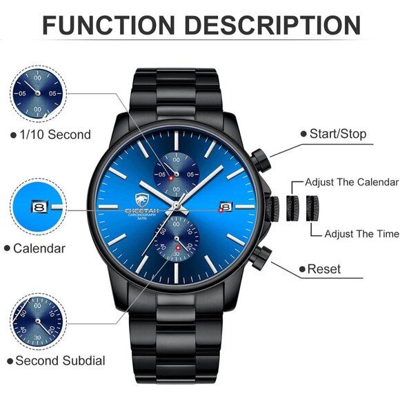 ⚡Men's Watches with Black Stainless Steel and Metal Casual Waterproof Colorful - Picture 5 of 7